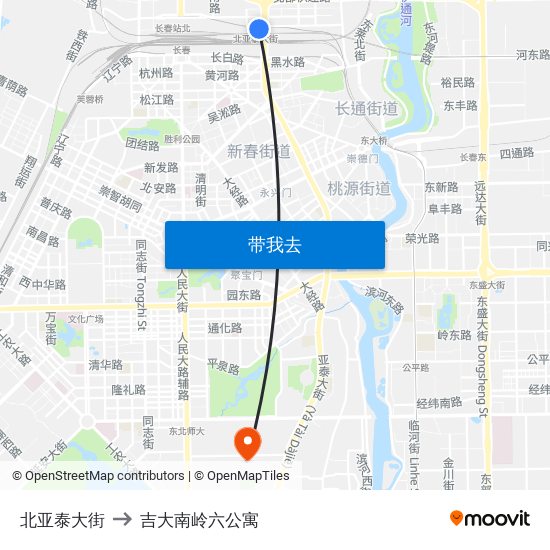 北亚泰大街 to 吉大南岭六公寓 map