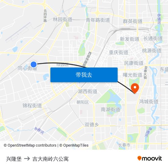 兴隆堡 to 吉大南岭六公寓 map