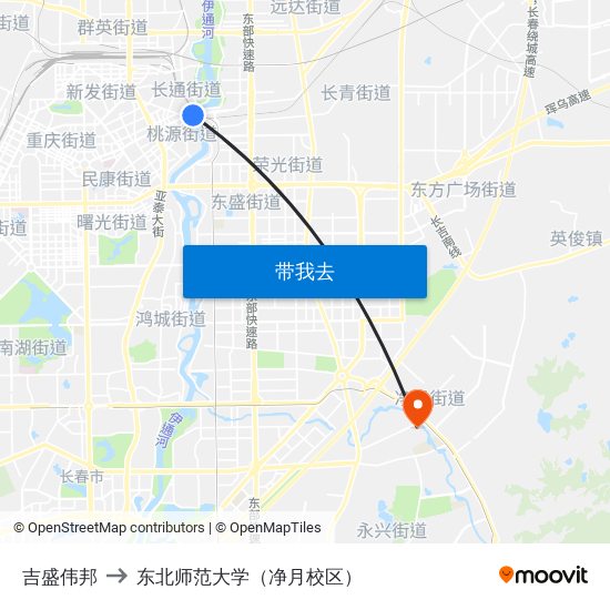 吉盛伟邦 to 东北师范大学（净月校区） map