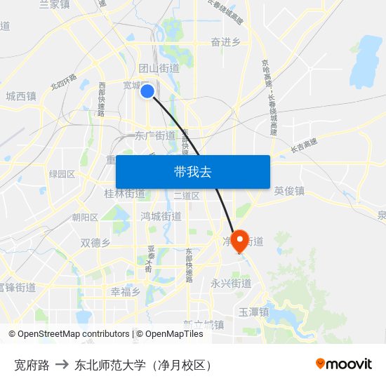 宽府路 to 东北师范大学（净月校区） map