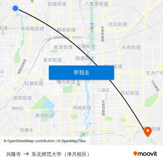 兴隆寺 to 东北师范大学（净月校区） map