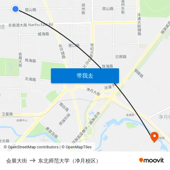 会展大街 to 东北师范大学（净月校区） map