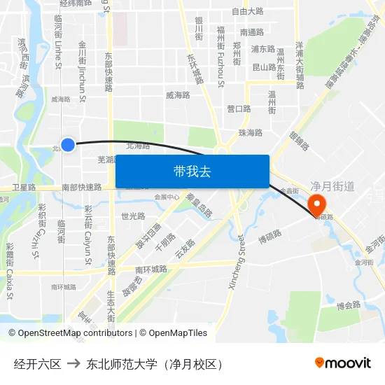 经开六区 to 东北师范大学（净月校区） map