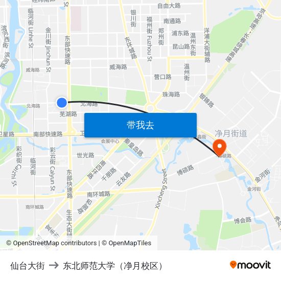 仙台大街 to 东北师范大学（净月校区） map