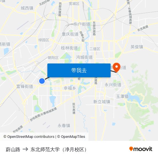 蔚山路 to 东北师范大学（净月校区） map