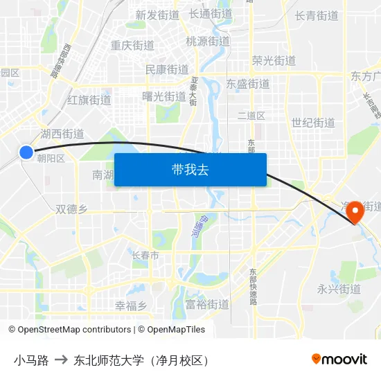 小马路 to 东北师范大学（净月校区） map