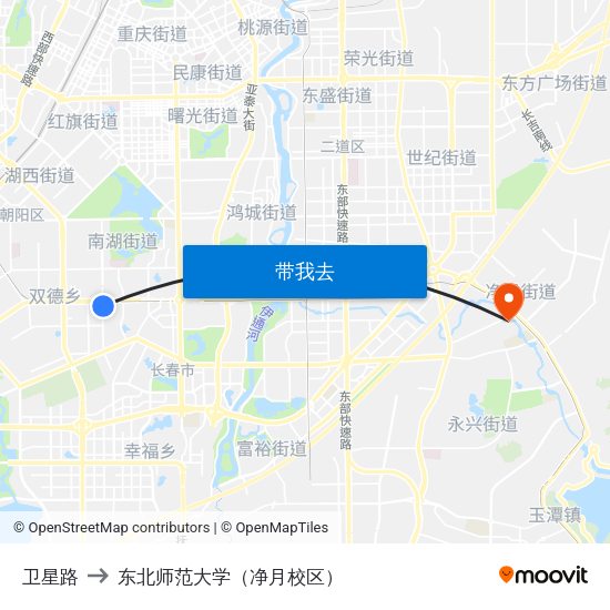 卫星路 to 东北师范大学（净月校区） map