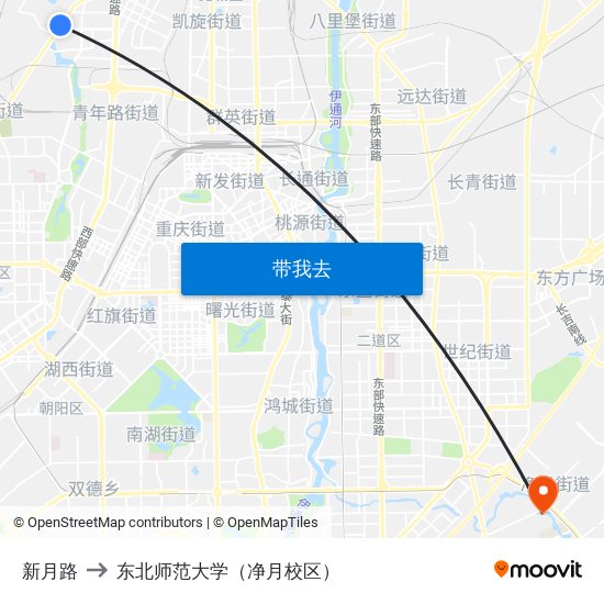 新月路 to 东北师范大学（净月校区） map