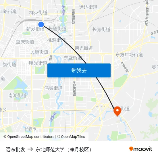 远东批发 to 东北师范大学（净月校区） map
