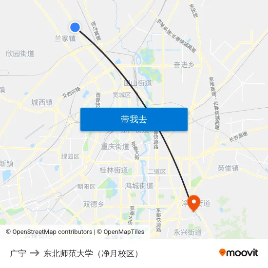 广宁 to 东北师范大学（净月校区） map