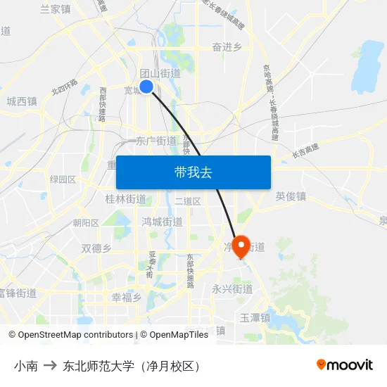 小南 to 东北师范大学（净月校区） map