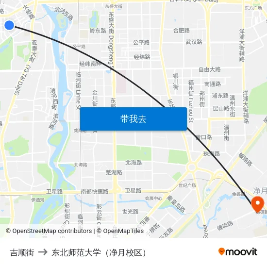 吉顺街 to 东北师范大学（净月校区） map