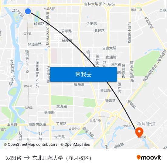 双阳路 to 东北师范大学（净月校区） map