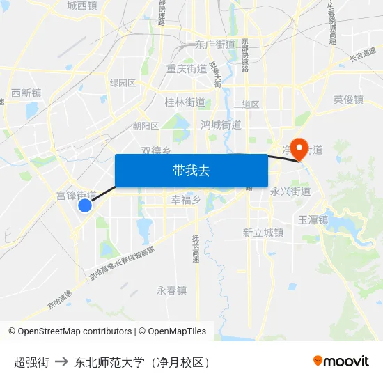 超强街 to 东北师范大学（净月校区） map