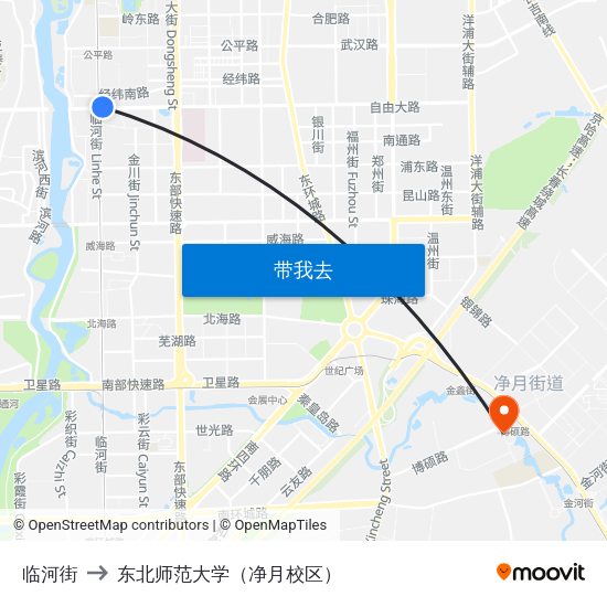 临河街 to 东北师范大学（净月校区） map