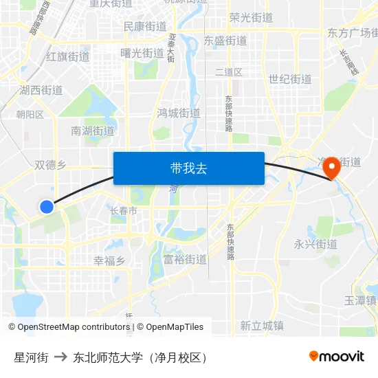 星河街 to 东北师范大学（净月校区） map