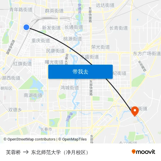 芙蓉桥 to 东北师范大学（净月校区） map