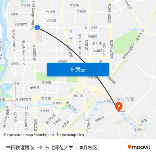 中日联谊医院 to 东北师范大学（净月校区） map