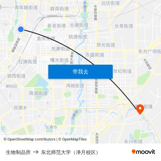 生物制品所 to 东北师范大学（净月校区） map
