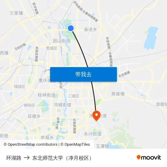 环湖路 to 东北师范大学（净月校区） map
