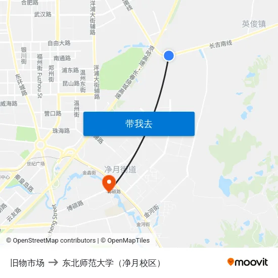 旧物市场 to 东北师范大学（净月校区） map