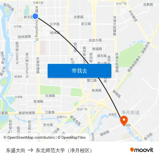 东盛大街 to 东北师范大学（净月校区） map
