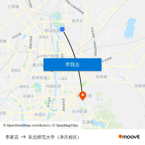 李家店 to 东北师范大学（净月校区） map