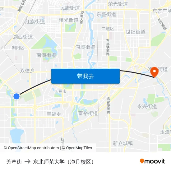 芳草街 to 东北师范大学（净月校区） map