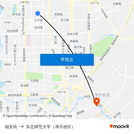 福安街 to 东北师范大学（净月校区） map