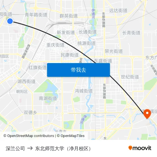 深兰公司 to 东北师范大学（净月校区） map