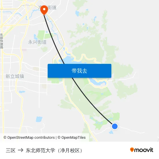 三区 to 东北师范大学（净月校区） map