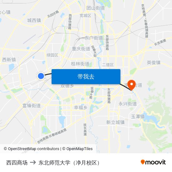 西四商场 to 东北师范大学（净月校区） map