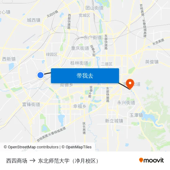 西四商场 to 东北师范大学（净月校区） map