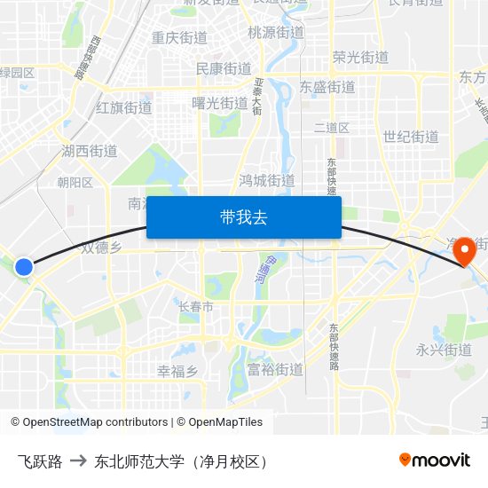 飞跃路 to 东北师范大学（净月校区） map