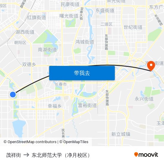 茂祥街 to 东北师范大学（净月校区） map