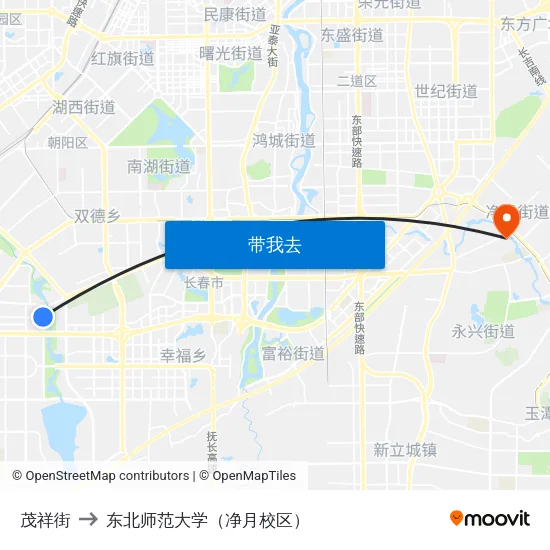 茂祥街 to 东北师范大学（净月校区） map