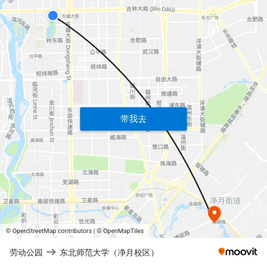 劳动公园 to 东北师范大学（净月校区） map