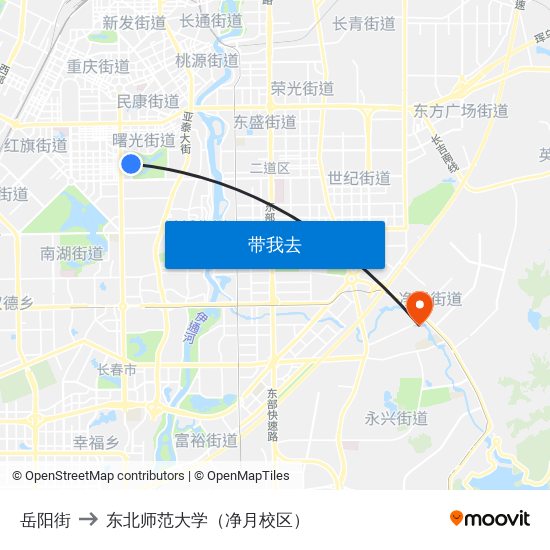 岳阳街 to 东北师范大学（净月校区） map