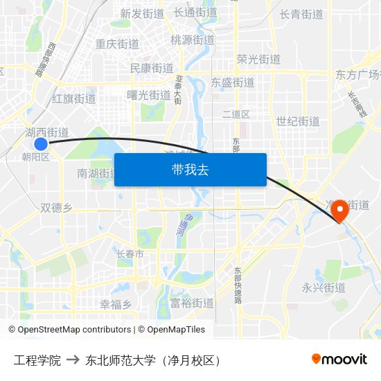 工程学院 to 东北师范大学（净月校区） map