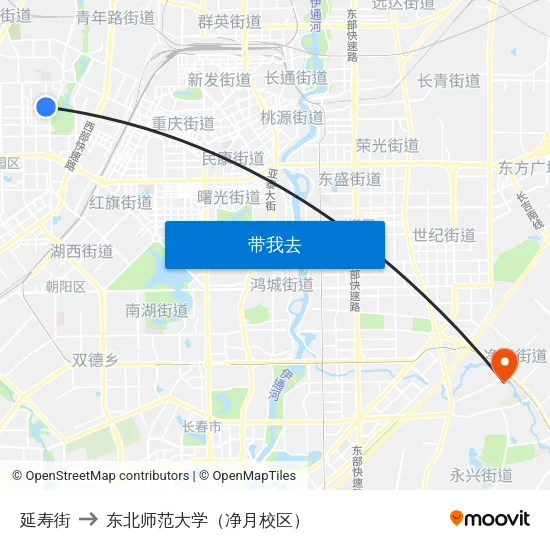 延寿街 to 东北师范大学（净月校区） map