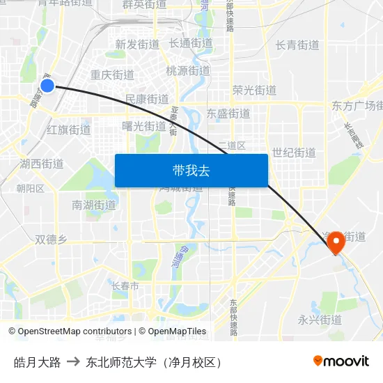 皓月大路 to 东北师范大学（净月校区） map