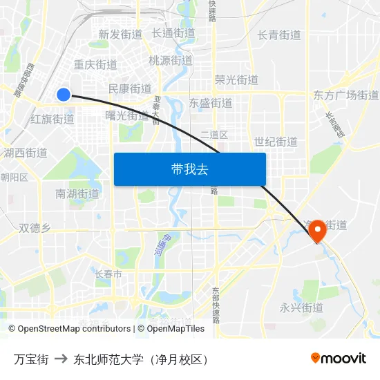 万宝街 to 东北师范大学（净月校区） map