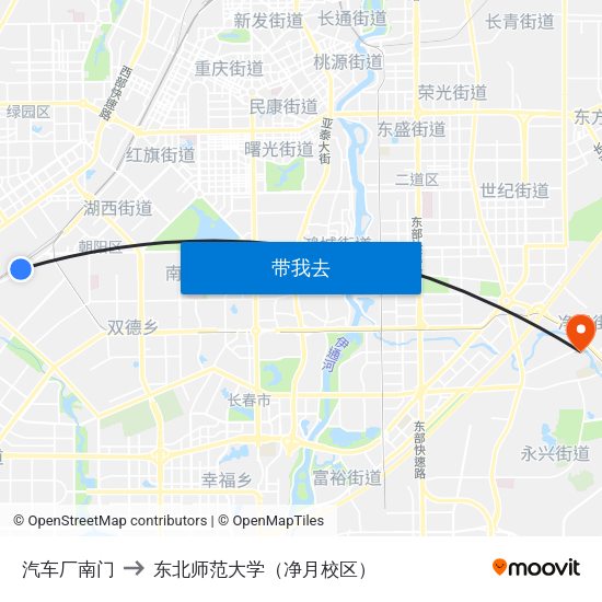 汽车厂南门 to 东北师范大学（净月校区） map
