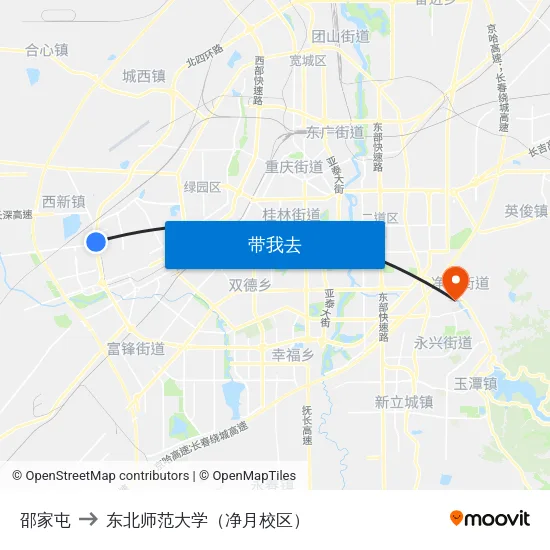 邵家屯 to 东北师范大学（净月校区） map