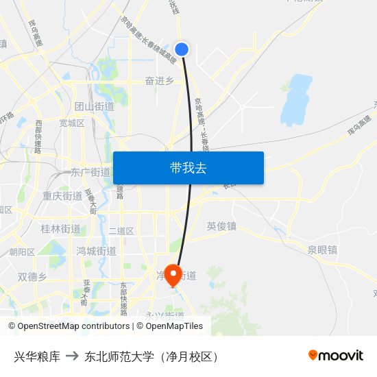 兴华粮库 to 东北师范大学（净月校区） map