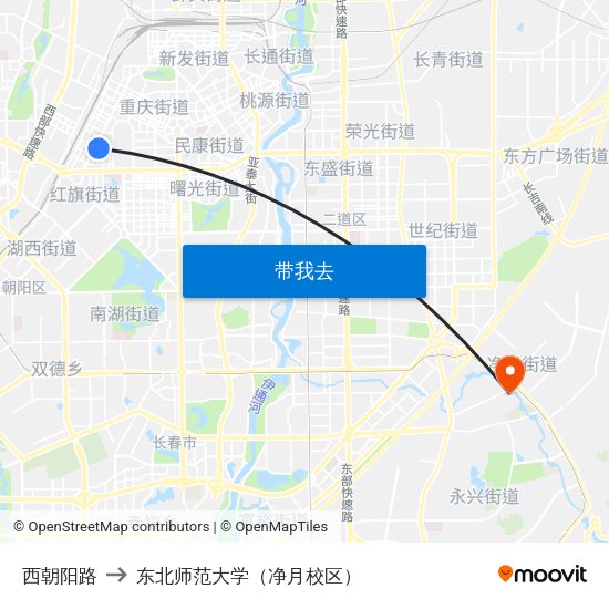 西朝阳路 to 东北师范大学（净月校区） map