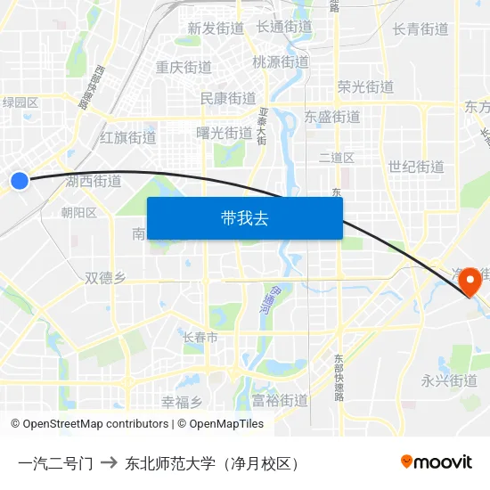 一汽二号门 to 东北师范大学（净月校区） map