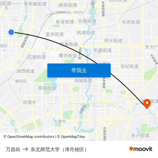 万昌街 to 东北师范大学（净月校区） map