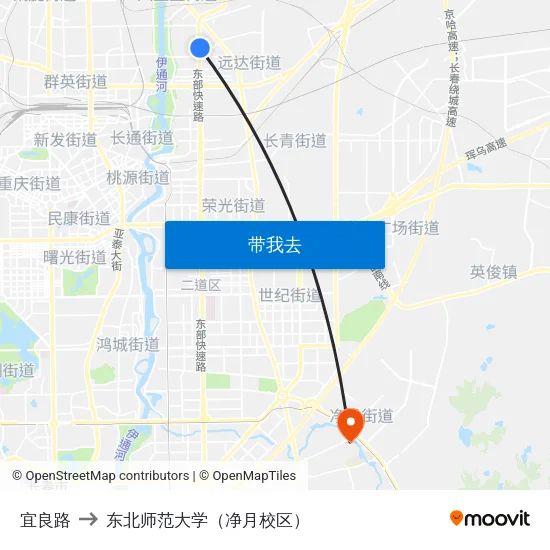 宜良路 to 东北师范大学（净月校区） map