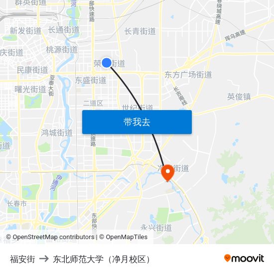 福安街 to 东北师范大学（净月校区） map